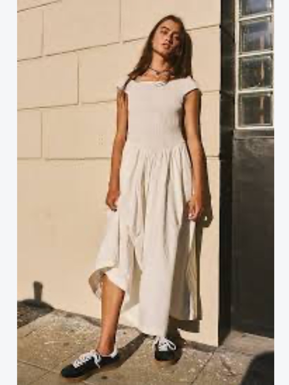 Free People Ceci Smocked Midi Dress in White XL